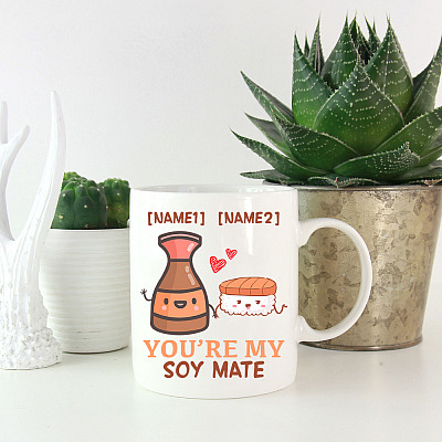 Alternative view of Personalized Couple Ceramic Coffee Mug - You Are My Soy Mate Color Changing Mug - Soul Mate Water Bottle