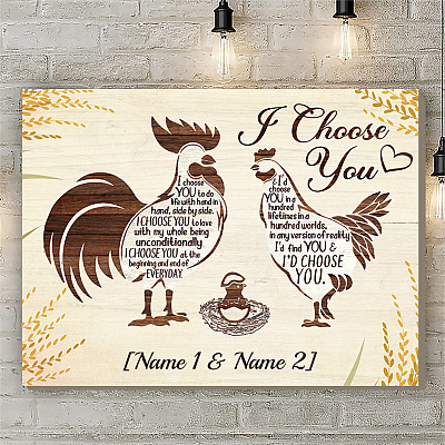 Alternative view of Personalized I Choose You to Do Life with Hand in Hand Side by Side Chicken Couple Framed Canvas - Unframed Poster