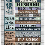 Personalized Wife to My Husband Blanket, White, Cozy Plush Fleece Blanket - 50x60