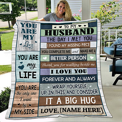Alternative view of Personalized Wife to My Husband the Day I Met You I Found My Missing Piece Fleece Blanket - Mink Blanket