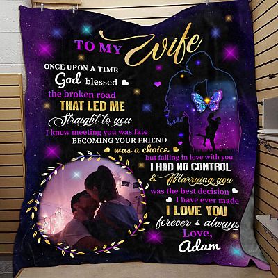 Alternative view of Custom Photo to My Wife God Bless the Broken Road Fleece Blanket - Sherpa Blanket - Woven Blanket