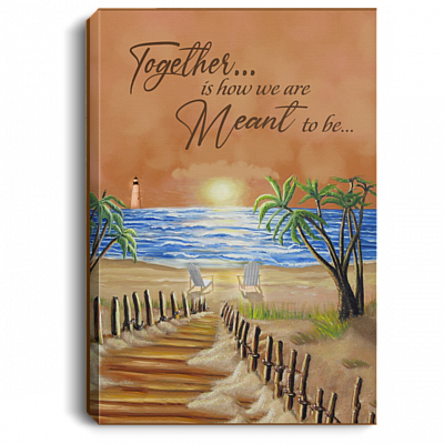 To My Wife Husband Together Is How We Are Meant To Be Couple In Love Sunset Sand Beach Canvas Poster Wall Art, White, 0.75'' Framed Canvas