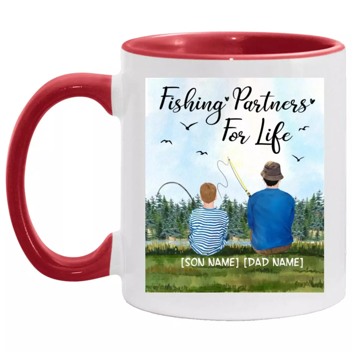 Personalized Fishing Partners, White/Red, 11 oz. Accent Mug