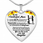 From Daughter To My Wonderful Mom I Am Because You Are So Much Of Me Sunflower Luxury Heart Pendant Necklace - Heart Luxury Necklace (Silver)