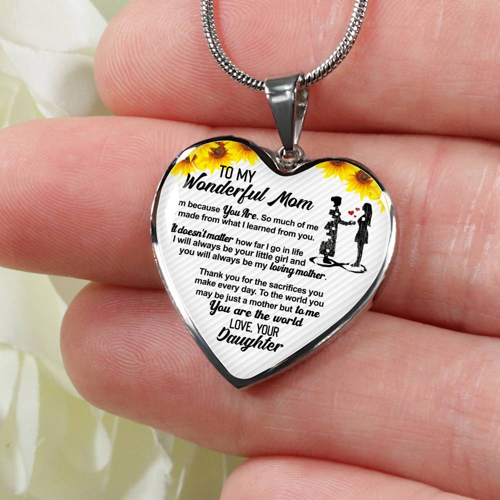 From son To My Wonderful Mom I Am Because You Are So Much Of Me Sunflower Luxury Heart Pendant Necklace - Heart Luxury Necklace (Silver)