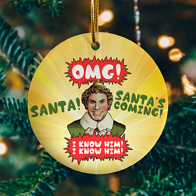Santa's Coming I Know Him Decorative Christmas Ornament Keepsake - Holiday Flat Circle Ornament