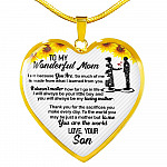 From Son To My Wonderful Mom I Am Because You Are So Much Of Me Sunflower Luxury Heart Pendant Necklace - Heart Luxury Necklace (Gold Plated)