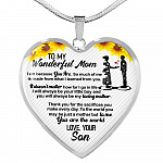 From Son To My Wonderful Mom I Am Because You Are So Much Of Me Sunflower Luxury Heart Pendant Necklace - Heart Luxury Necklace (Silver)