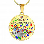 Mother And Son Best Friends for Life - Autism Awareness Gift Circle Pendant Necklace - Circle Luxury Necklace (Gold Plated)