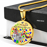 Mother And Son Best Friends for Life - Autism Awareness Gift Circle Pendant Necklace - Circle Luxury Necklace (Gold Plated)