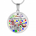 Mother And Son Best Friends for Life - Autism Awareness Gift Circle Pendant Necklace - Circle Luxury Necklace (Silver)