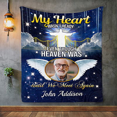 Alternative view of My Heart Wasn't Ready Personalized Photo Name Memorial Blanket - Angel Wings Custom Image With Name Blanket