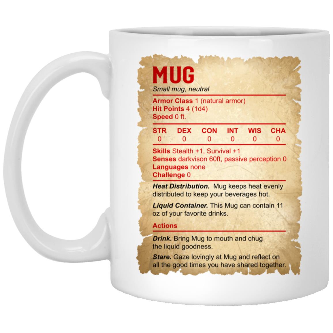 Characters Role Playing Stat Card Gift Mug, White, 11 oz. White Mug