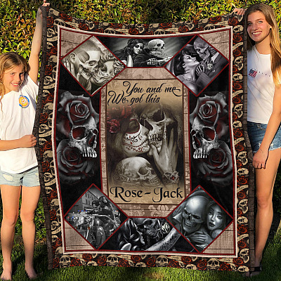 Alternative view of Personalized You and Me We Got This Skull Couple Fleece Blanket - Sherpa Blanket - Woven Blanketd Me