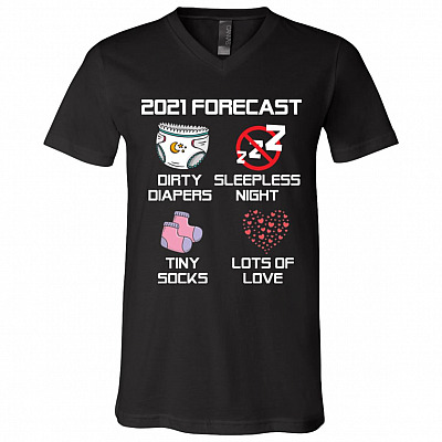 2021 Forecast Baby Announcement T-Shirt - V Neck, Black, V-Neck T-Shirt