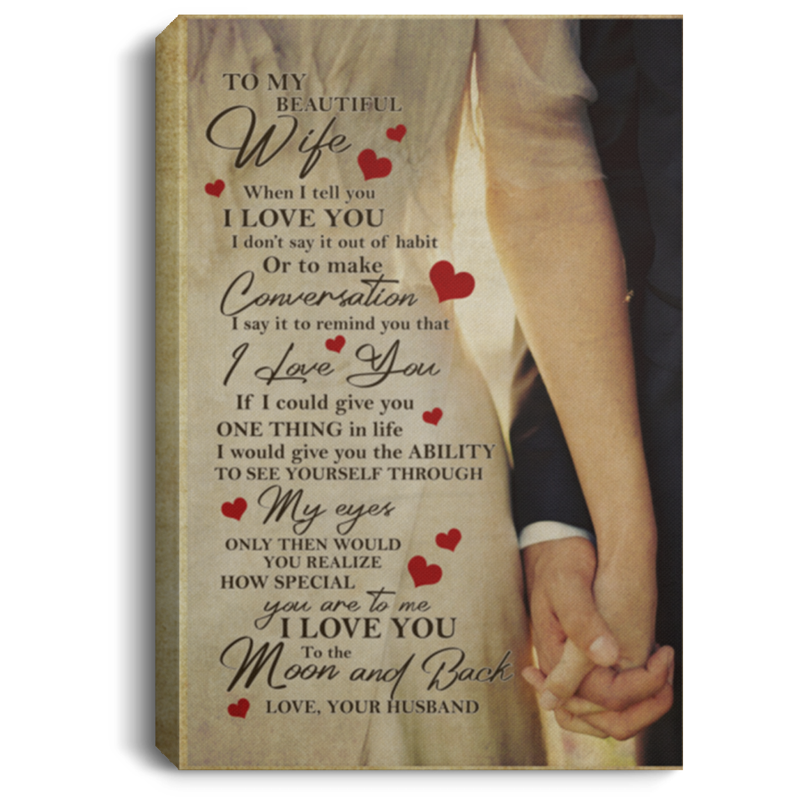 To My Beautiful Wife Couple Gallery Wrapped Framed Canvas Prints - Unframed Poster - Home Decor Wall Art, White, 0.75'' Framed Canvas