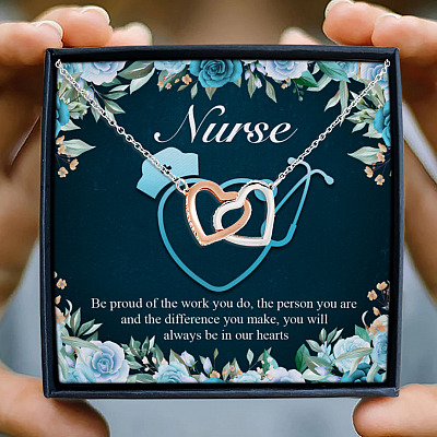 Nurse Be Proud Of The Work You Do Interlocking Hearts Pendant Necklace - Appreciation Gift For Nurse