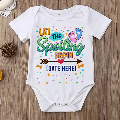 Alternative view of Personalized Let the Spoiling Begin Pregnancy Announcement Baby Onesie - Toddler Baby Infant Bodysuit