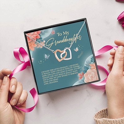 Alternative view of Grandma To My Granddaughter I Hugged This Little Pendant I Squeezed Interlocking Hearts Pendant Necklace