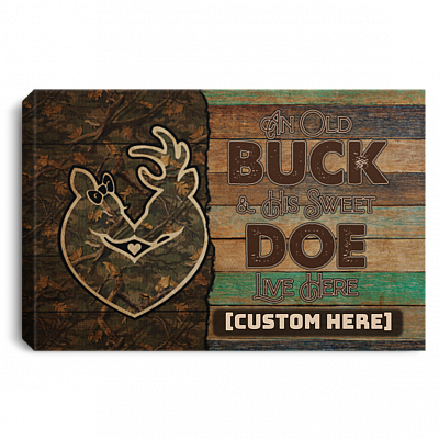 Personalized Couple Deer An Old Buck And Sweet His Doe Live Here Husband And Wife Framed Canvas - Unframed Poster, White, 0.75'' Framed Canvas