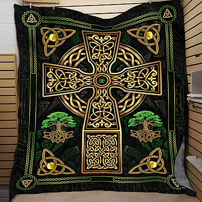 Alternative view of Irish Celtic Knots Cross Tree of Life Fleece Blanket - Mink Sherpa Blanket - Woven Blanket