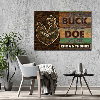 Alternative view of Personalized Couple Deer An Old Buck And Sweet His Doe Live Here Husband And Wife Framed Canvas - Unframed Poster