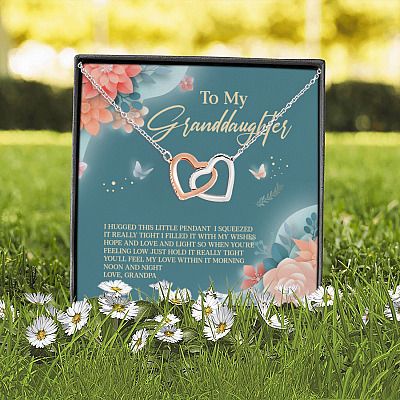 Alternative view of Grandpa To My Granddaughter I Hugged This Little Pendant I Squeezed Interlocking Hearts Pendant Necklace