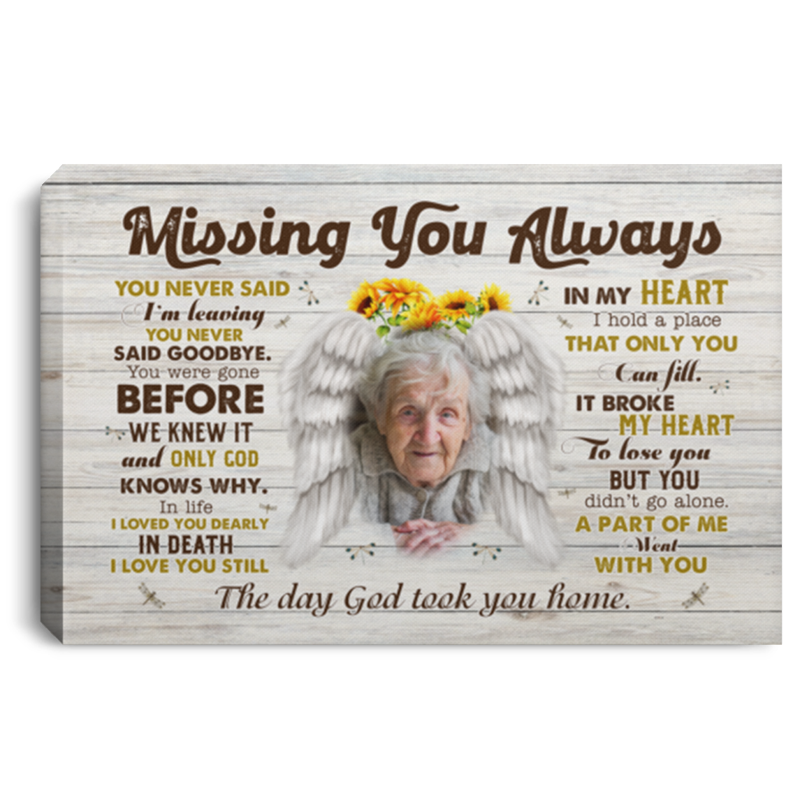 Missing You Always Memorial Personalized Photo Name Gallery Wrapped Framed Canvas Prints - Unframed Poster, White, 0.75'' Framed Canvas