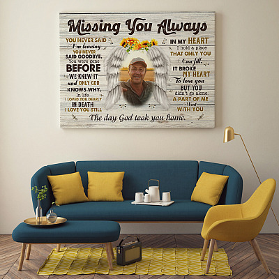 Alternative view of Missing You Always Memorial Personalized Photo Name Gallery Wrapped Framed Canvas Prints - Unframed Poster