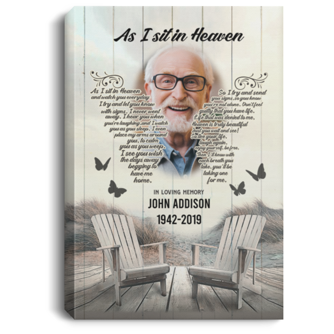 As I Sit In Heaven Memorial Personalized Photo Name Gallery Wrapped Framed Canvas Prints - Unframed Poster, White, 0.75'' Framed Canvas