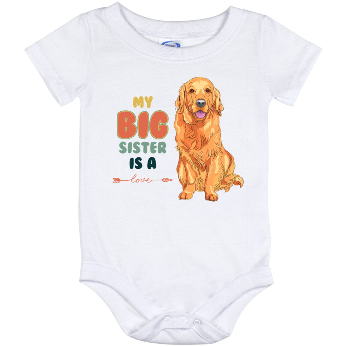 My Big Sister is a Golden Retriever Baby Onesie - Baby Infant Bodysuit, White, Baby Onesie - 12 Month