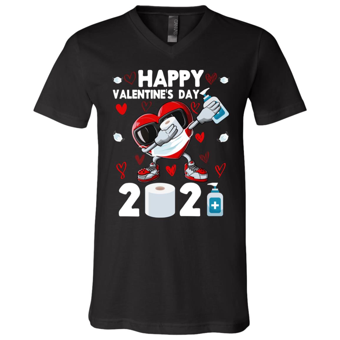 Happy Valentine's Day 2021, Black, V-Neck T-Shirt Happy Valentine's Day 2021, Black, V-Neck T-Shirt