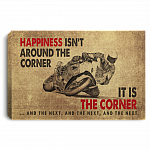 Happiness Isn't Around The Corner It's The Corner Motorcycle Racing Pride Saying Canvas Poster Wall Art Decor, White, 0.75'' Framed Canvas