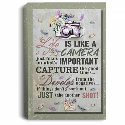 Life Is Like a Camera Just Focus on What's Important Vintage Gallery Wrapped Framed Canvas Prints - Unframed Poster, White, 0.75'' Framed Canvas