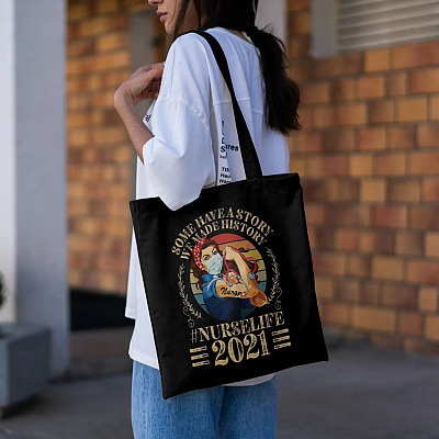 Alternative view of Vintage Nurse Some Have A Story We Made History 2021 We Can Do It Nurse Hero All Over Print Tote Bag