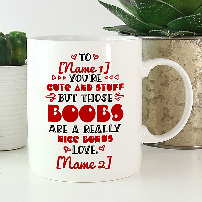 Personalized You're Cute and Stuff but Those Boobs Are Nice Bonus Girlfriend Valentine Naughty Coffee Mug