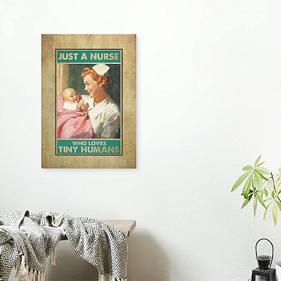 Alternative view of Just A Nurse Who Loves Tiny Humans Framed Canvas - Unframed Poster - Nurse Home Decor