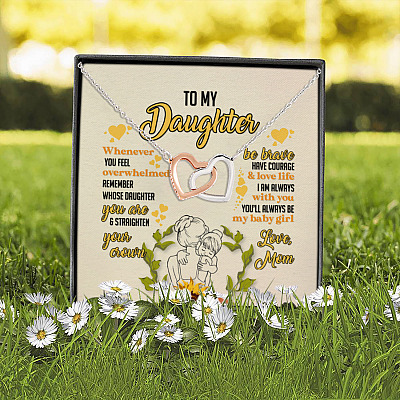 Sunflower To My Daughter You'll Always Be My Baby Girl Love Mom Joined Interlocking Hearts Necklace