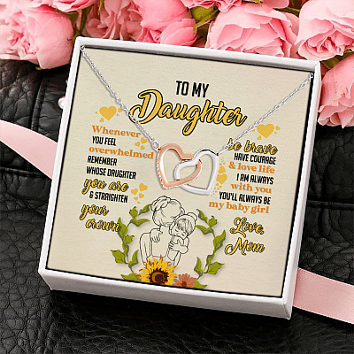 Alternative view of Sunflower To My Daughter You'll Always Be My Baby Girl Love Mom Joined Interlocking Hearts Necklace