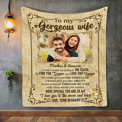 Alternative view of Custom Photo to My Gorgeous Wife Gift from Husband Fleece Blanket - Mink Sherpa Blanket