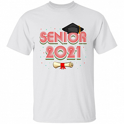 Senior 2021 Retro Vintage Graduation T-Shirt, White, Unisex T-Shirt