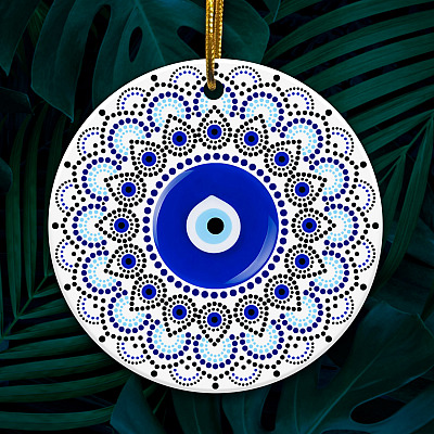 Blue Evil Eye With Mandela Flower Pattern Decorative Ornament Keepsake - Holiday Flat Shape Ornament