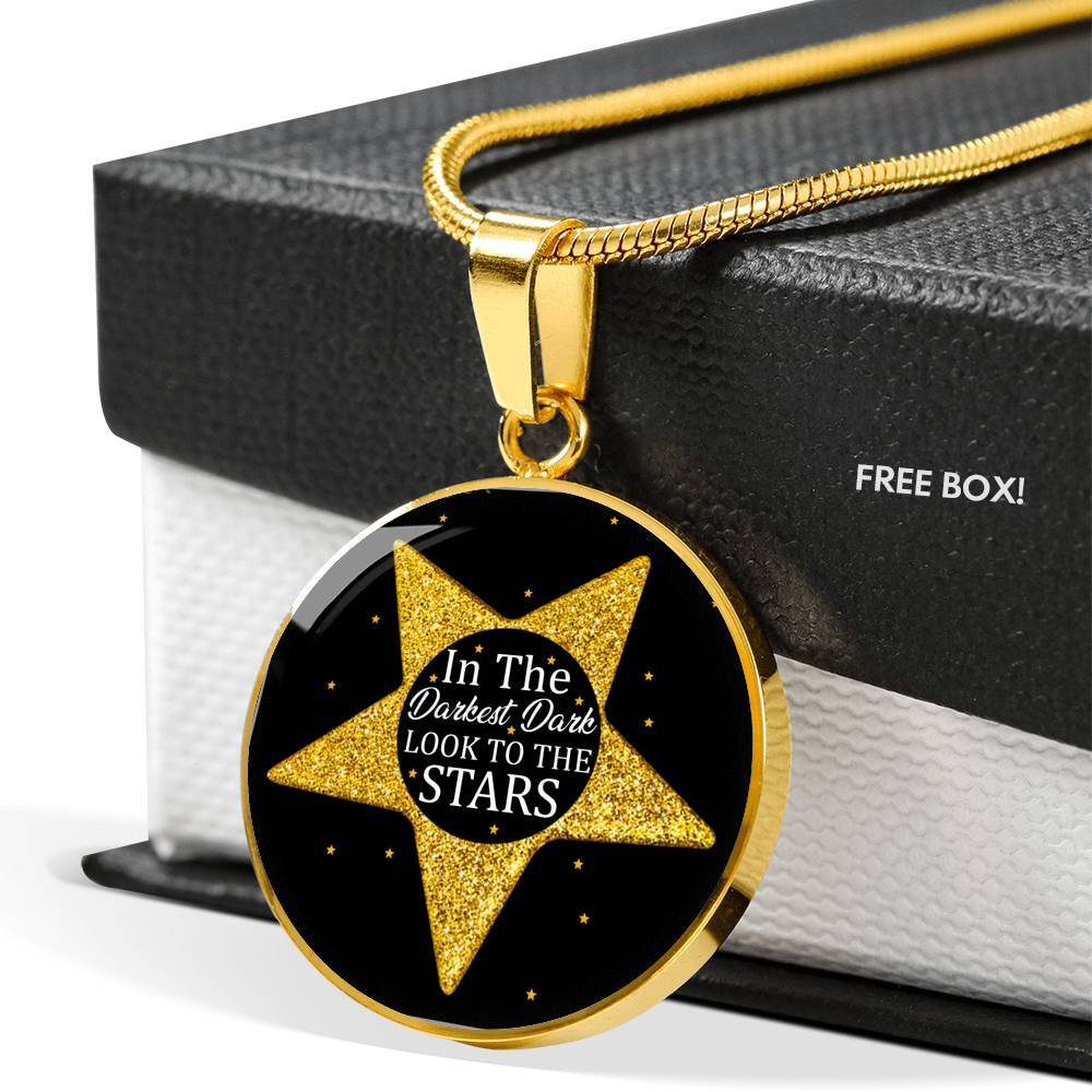 In The Darkest Dark Look To The Stars Circle Pendant Necklace - Circle Luxury Necklace (Gold Plated)