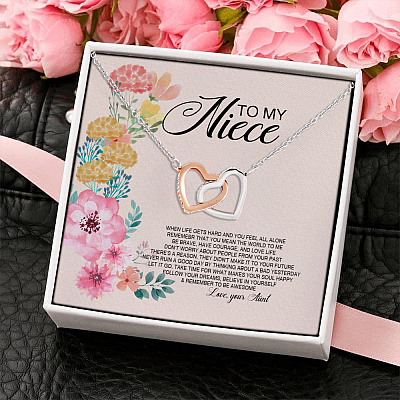 From Aunt To My Niece When Life Gets Hard And You Feel All Alone Joined Interlocking Hearts Pendant Necklace