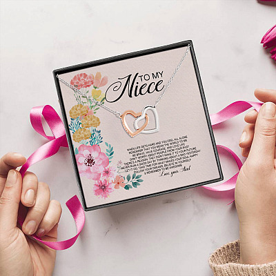 Alternative view of From Aunt To My Niece When Life Gets Hard And You Feel All Alone Joined Interlocking Hearts Pendant Necklace