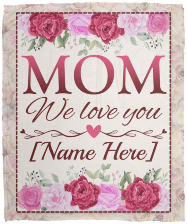Personalized Floral Mom, White, Cozy Plush Fleece Blanket - 50x60