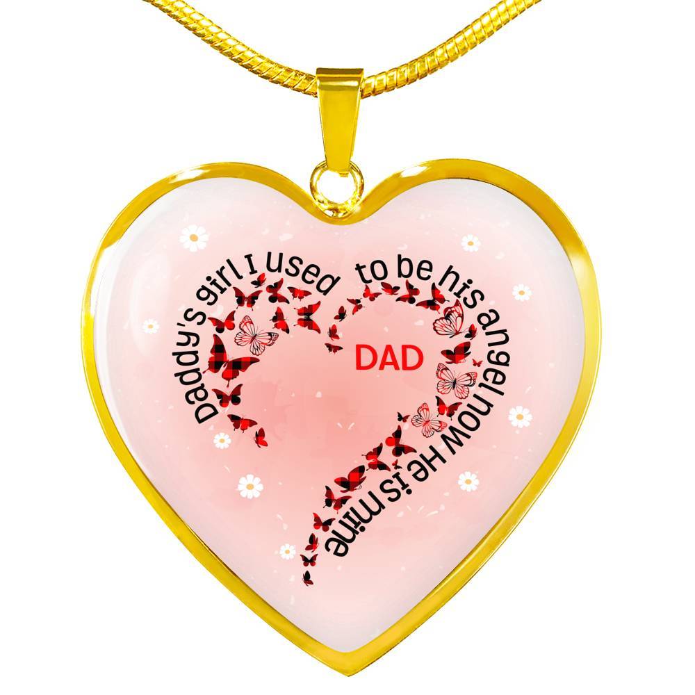 Daddy's Girl I Used To Be His Angel Now He Is Mine Red Plaid Butterfly Heart Luxury Heart Pendant Necklace - Heart Luxury Necklace (Gold Plated)