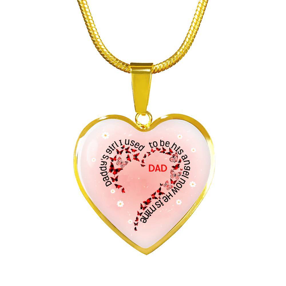 Daddy's Girl I Used To Be His Angel Now He Is Mine Red Plaid Butterfly Heart Luxury Heart Pendant Necklace - Heart Luxury Necklace (Gold Plated)