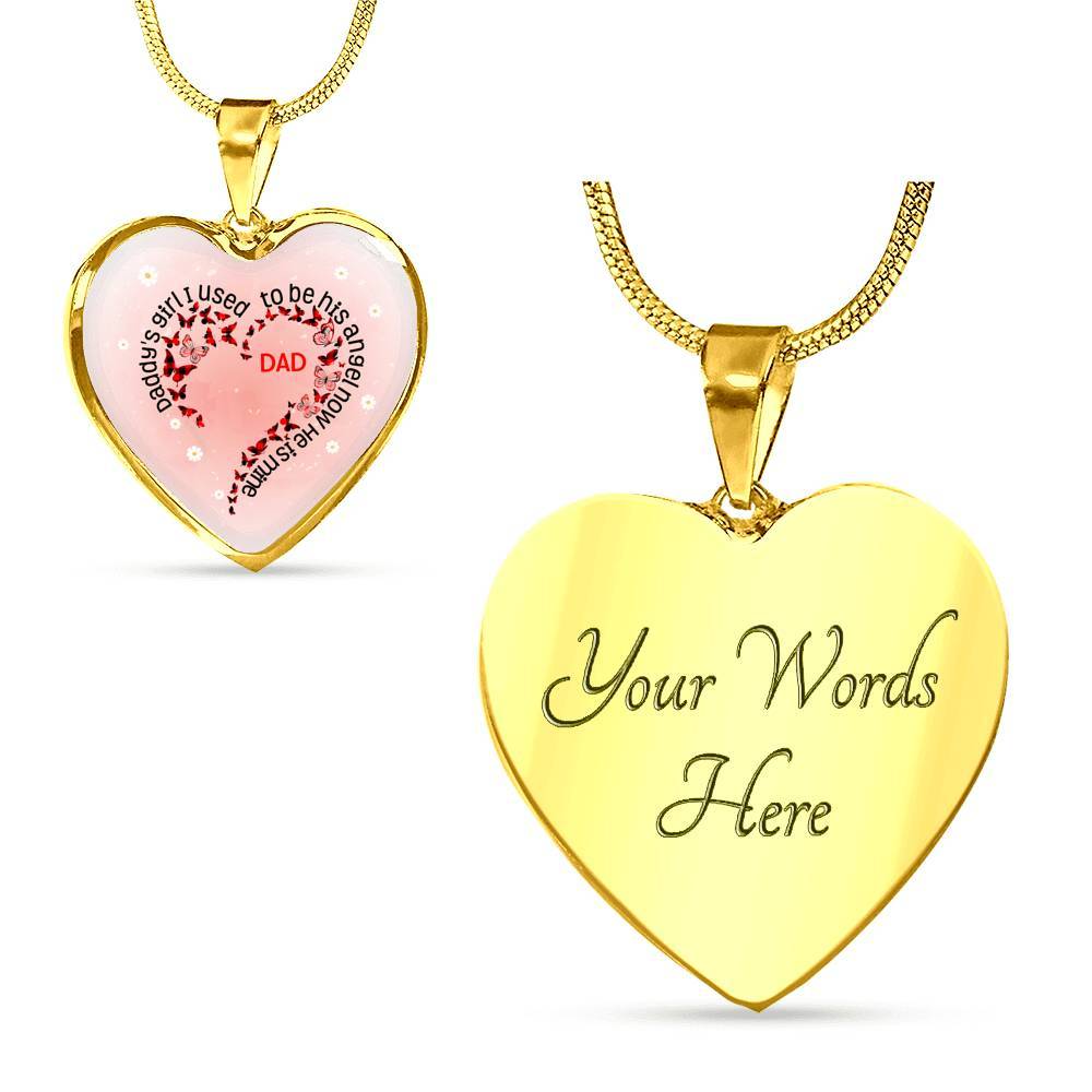 Daddy's Girl I Used To Be His Angel Now He Is Mine Red Plaid Butterfly Heart Luxury Heart Pendant Necklace - Heart Luxury Necklace (Gold Plated)
