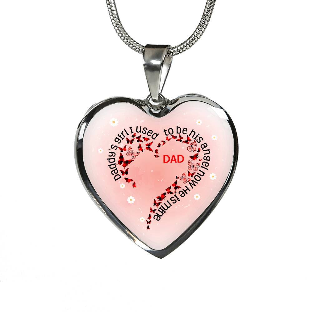 Daddy's Girl I Used To Be His Angel Now He Is Mine Red Plaid Butterfly Heart Luxury Heart Pendant Necklace - Heart Luxury Necklace (Silver)